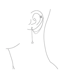 Bling Jewelry Usa Patriotic Star Celestial Double Chain Ear Lobe Cartilage Clip On Helix Linear Band Wrap Ear Cuff Stud Earring Set .925 Sterling Silv