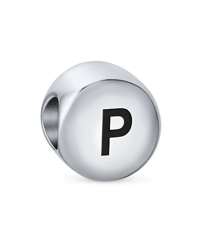 Bling Jewelry Block Round Circle Letter Abc Alphabet Initial Charm Bead .925 Sterling Silver For European Bracelet
