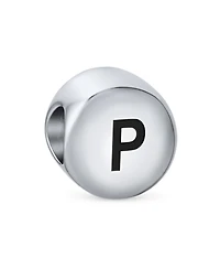 Bling Jewelry Block Round Circle Letter Abc Alphabet Initial Charm Bead .925 Sterling Silver For European Bracelet