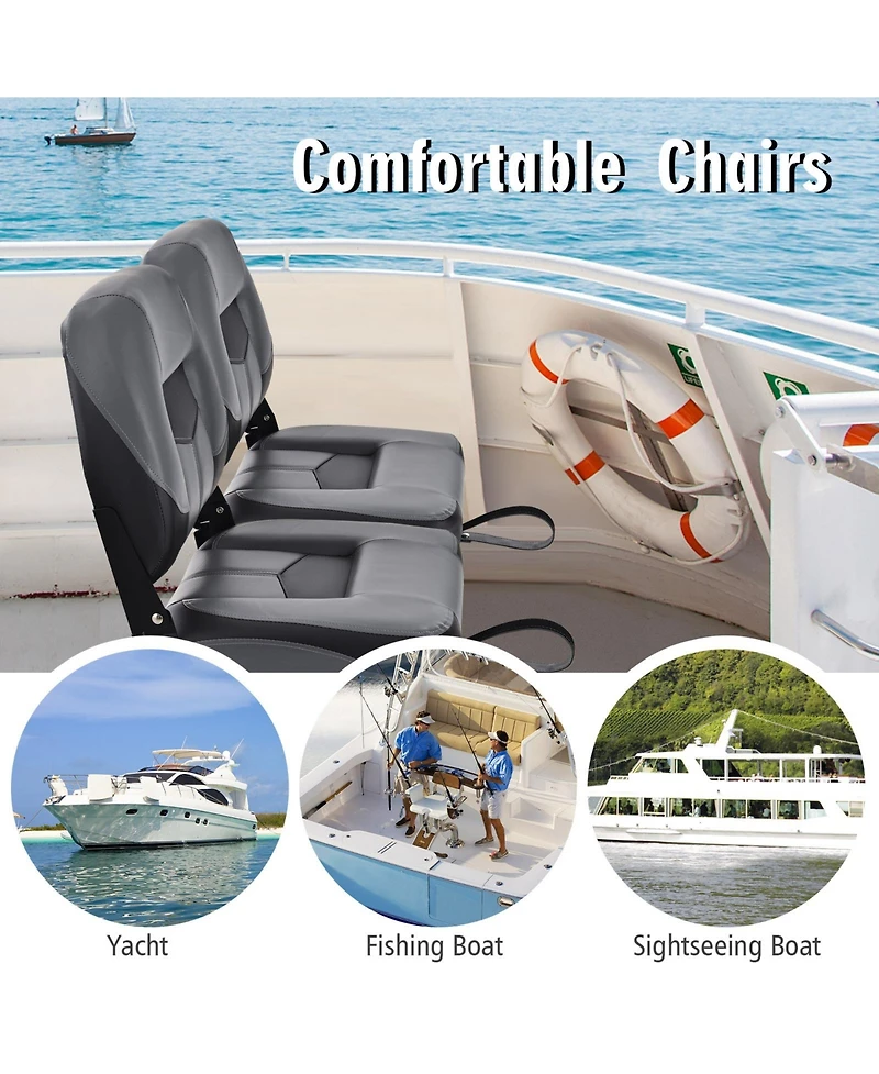 Sugift Set of 2 Folding Low Back Fishing Boat Seats with Stainless Steel Screws