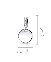 Bling Jewelry Crystal Accent Bale Dangle Round Circle Disc Shaped Charm Bead .925 Sterling Silver