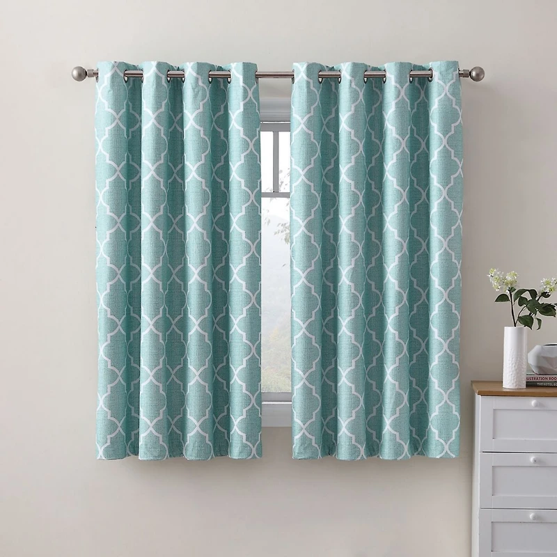 Kate Aurora 2 Piece 100% Full Blackout Trellis Grommet Top Window Curtain Panels