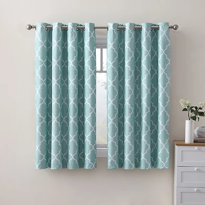 Kate Aurora 2 Piece 100% Full Blackout Trellis Grommet Top Window Curtain Panels