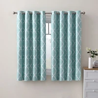 Kate Aurora 2 Piece 100% Full Blackout Trellis Grommet Top Window Curtain Panels