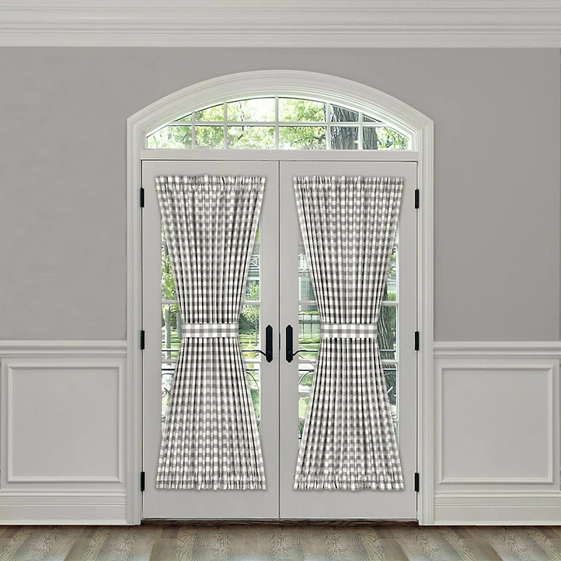 Kate Aurora Plaid Country Farmhouse French Door Curtain Panel With Matching Tieback
