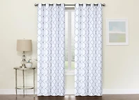 Kate Aurora 2 Pack: Thermal Lined Gray & White Trellis Grommet Blackout Curtains