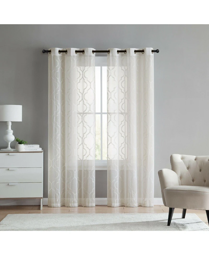 Kate Aurora 2 Piece Charlotte Clover Trellis Grommet Top Sheer Voile Window Curtain Panels - 38 in. W x 96 L, Blue