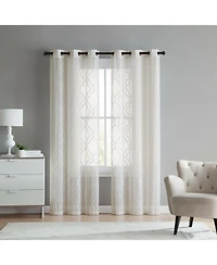 Kate Aurora 2 Piece Charlotte Clover Trellis Grommet Top Sheer Voile Window Curtain Panels - 38 in. W x 96 L, Blue