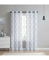 Kate Aurora 2 Piece Charlotte Clover Trellis Grommet Top Sheer Voile Window Curtain Panels - 38 in. W x 96 in. L, Blue
