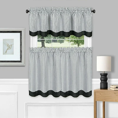 Kate Aurora Farmhouse Striped Rod Pocket Cafe Kitchen Curtain Tier & Valance Set