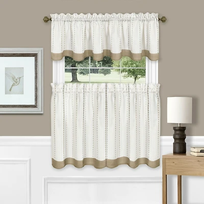 Kate Aurora Farmhouse Striped Rod Pocket Cafe Kitchen Curtain Tier & Valance Set