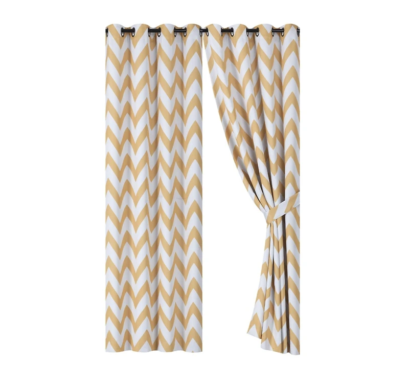 Kate Aurora 2 Pack Room Darkening Juvi Chevron Grommet Top Window Curtains With Tiebacks
