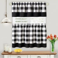 Kate Aurora Modern Country Farmhouse 3 Piece Plaid Checkered Cafe Kitchen Curtain Tier & Valance Set