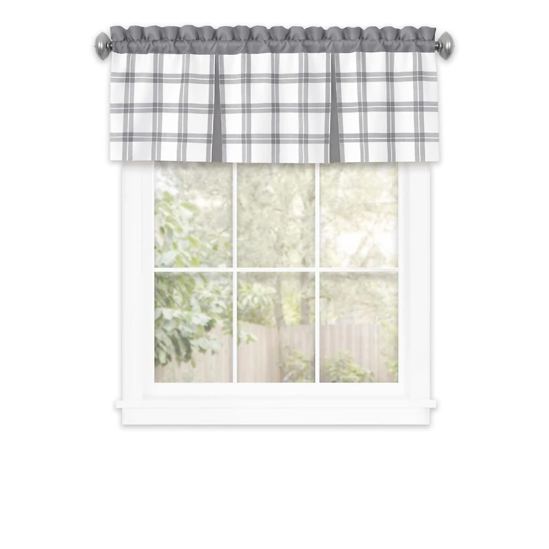Kate Aurora Windowpane Plaid Country Farmhouse Kitchen Curtain Tier & Valance