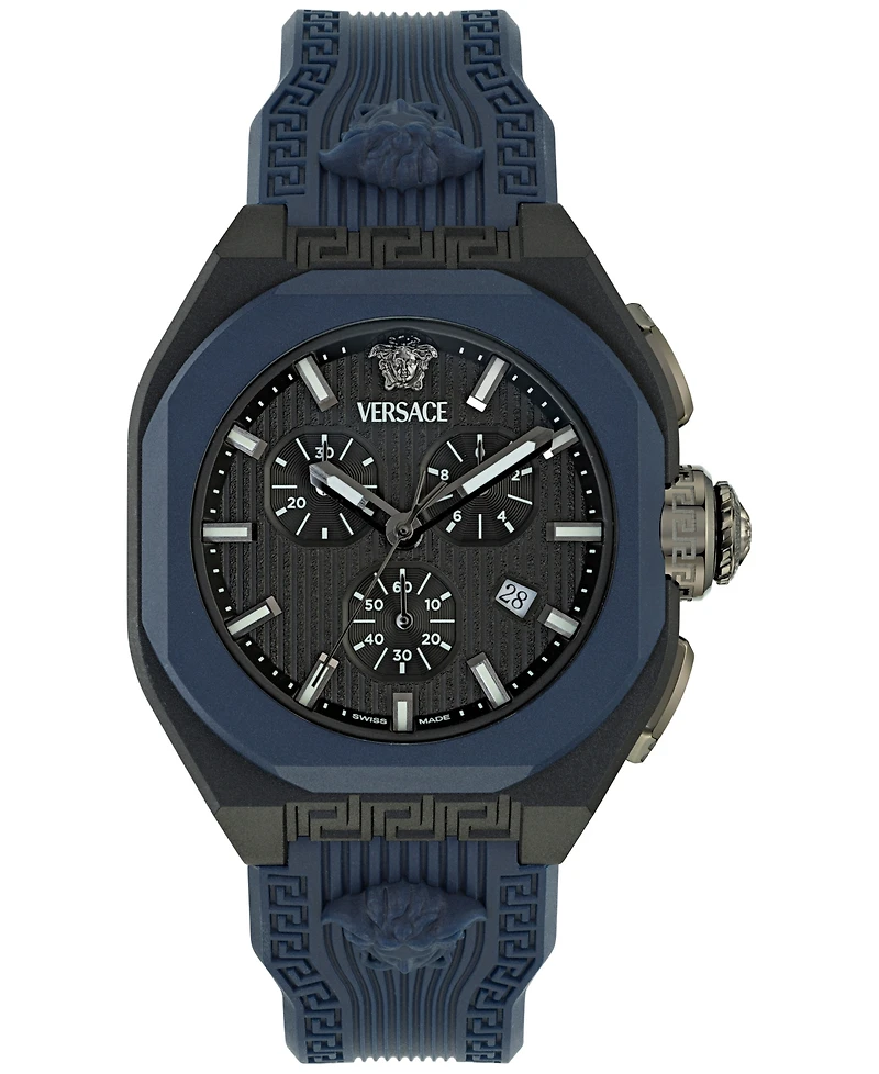 Versace Men's Swiss Chronograph Blue Silicone Strap Watch 44mm
