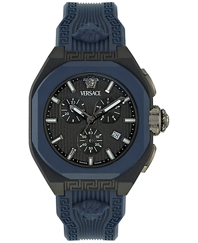 Versace Men's Swiss Chronograph Blue Silicone Strap Watch 44mm