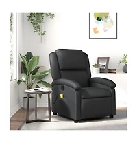 Massage Recliner Chair Black Real Leather