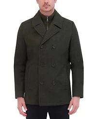 Kenneth Cole Men's Double Breasted Wool Blend Peacoat with Bib