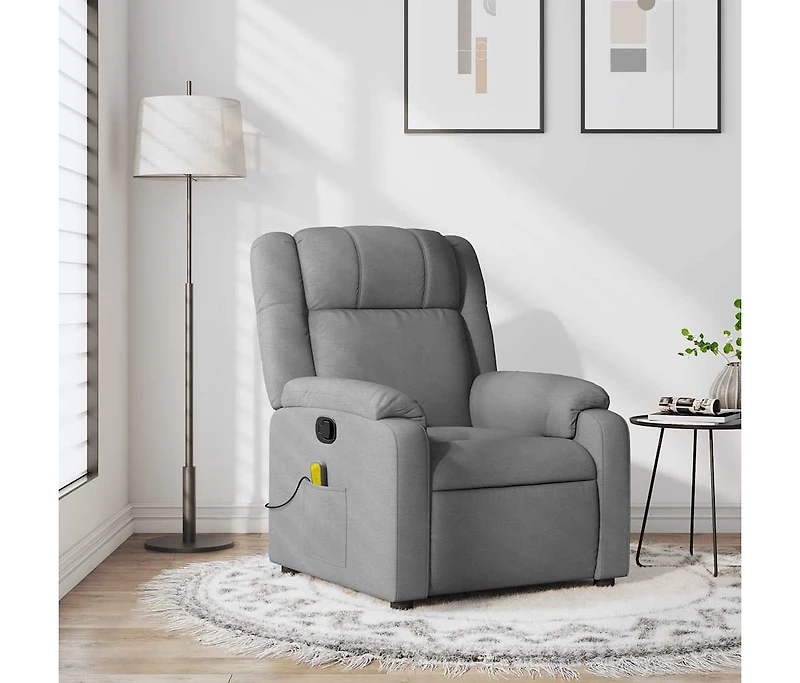 vidaXL Massage Recliner Chair Light Gray Fabric