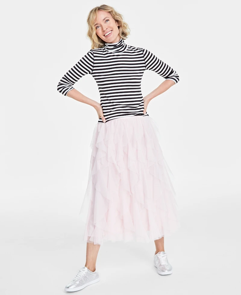 On 34th Women's Every Day Stripe Jersey Turtleneck, Created for Macy's