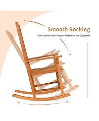 Sugift 3 Pieces Eucalyptus Rocking Chair Set with Coffee Table