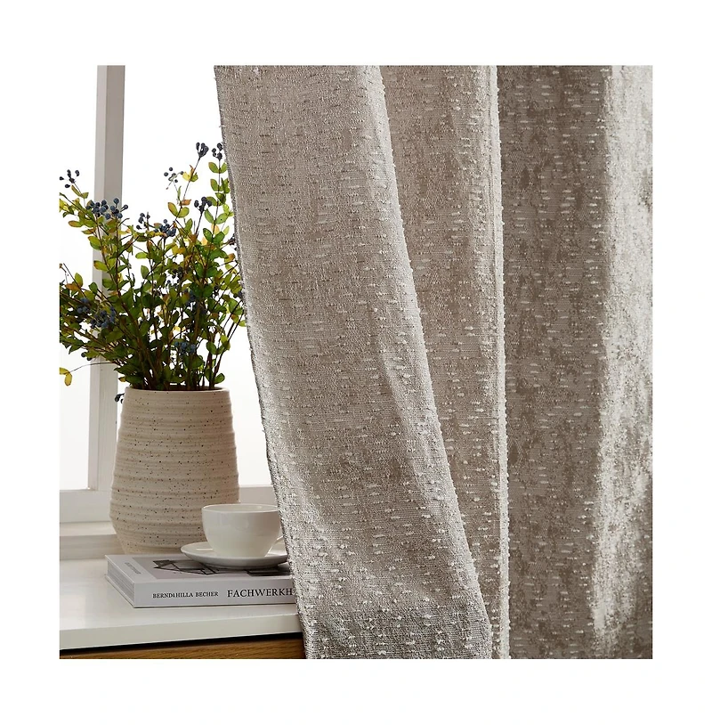 Hlc.me Avalon Jacquard Slub Texture - Privacy Curtains with Grommet Lightweight Window Curtain Panels, Set of 2