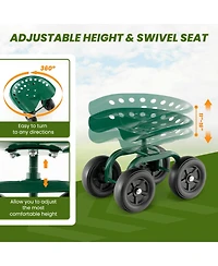 Sugift Garden Rolling Workseat with 360° Swivel Seat and Adjustable Height