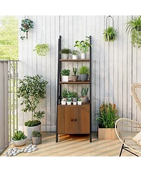 2 Pcs Ladder Shelf Industrial Bookcase with Cabinet Metal Frame for Living Room