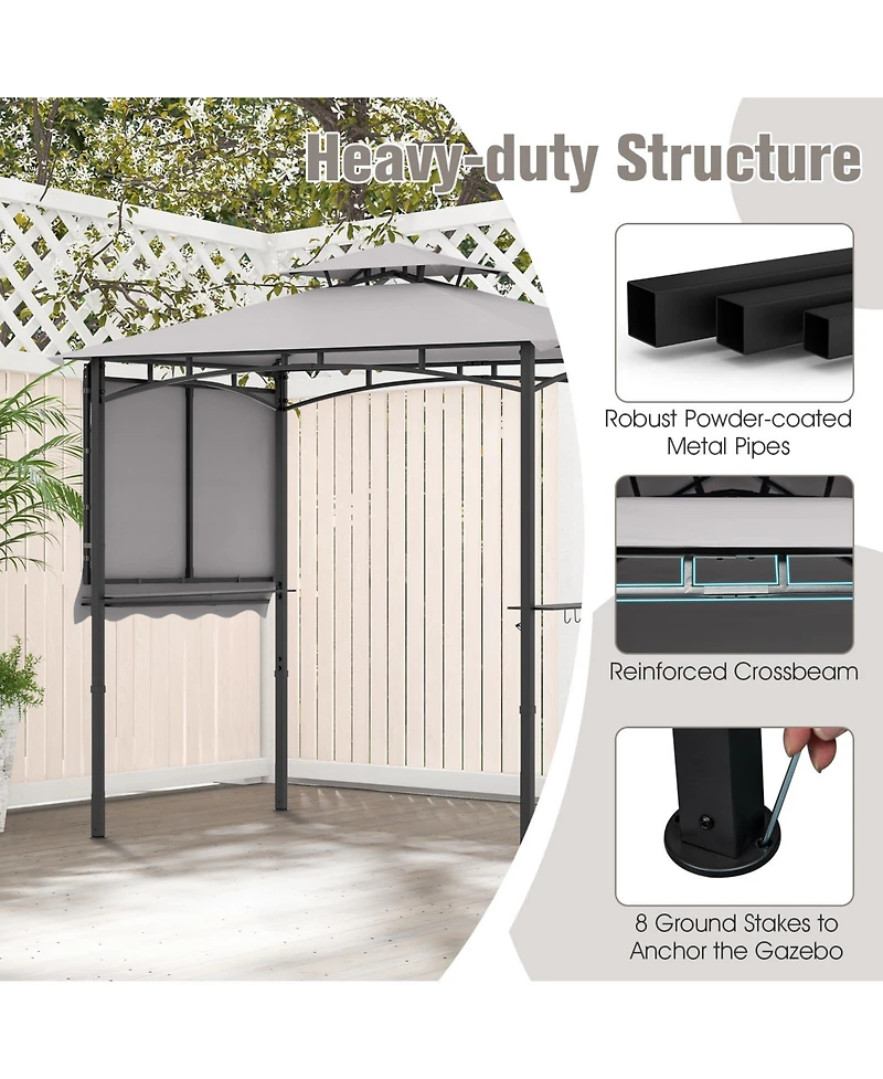 10.5 x 5 Ft Grill Gazebo with Side Awning and Double-Tiered Top-Gray
