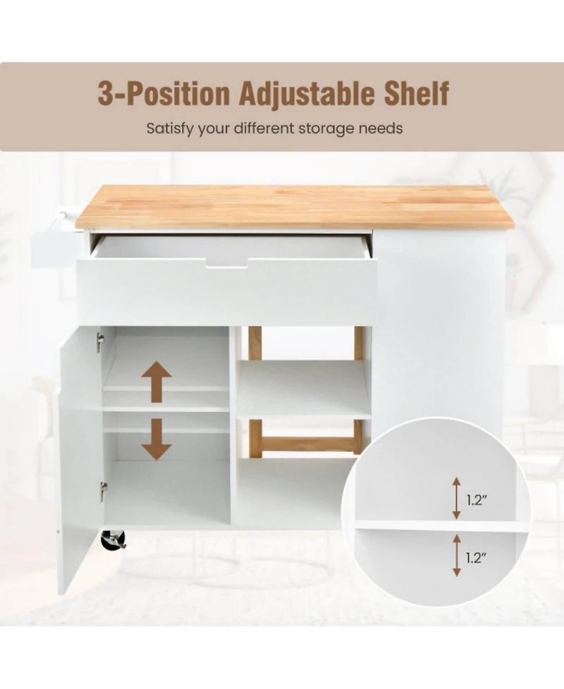 Sugift Drop-Leaf Kitchen Island Cart with Rubber Wood Top