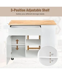 Sugift Drop-Leaf Kitchen Island Cart with Rubber Wood Top
