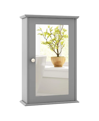 Bathroom Wall Cabinet with Single Mirror Door-Gray