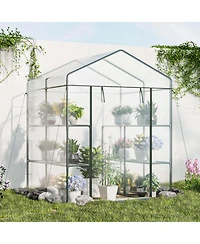 Portable Mini Greenhouse with 3 Tiers 8 Shelves Roll-up Zippered Door for Plants