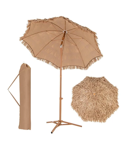 6.5 Ft Hula Thatched Tiki Beach Umbrella 30° Tilting Hawaiian Style Umbrella