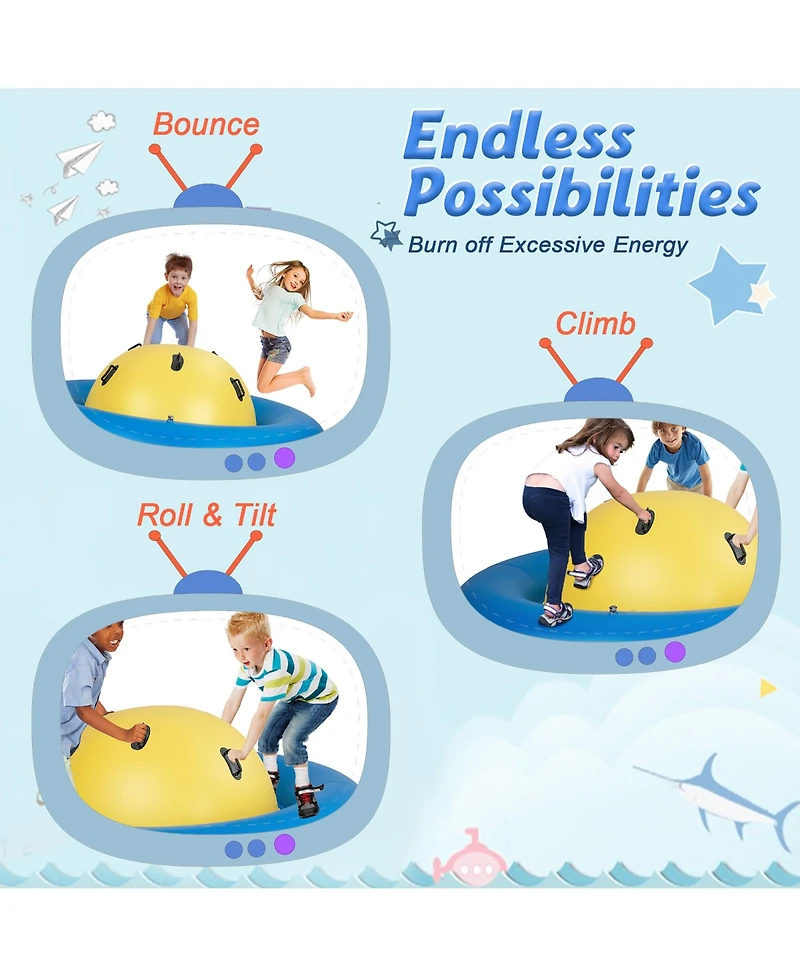 Costway 7.5 Ft Inflatable Dome Rocker Bouncer with 6 Handles Fun Outdoor Game