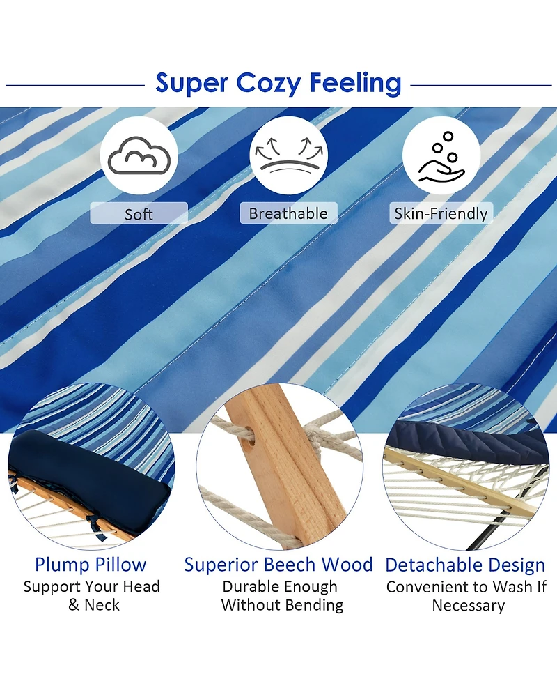 Hammock Chair Stand Set Cotton Swing w/ Pillow Cup Holder Indoor Outdoor