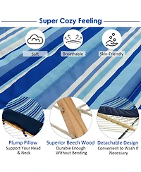 Hammock Chair Stand Set Cotton Swing w/ Pillow Cup Holder Indoor Outdoor