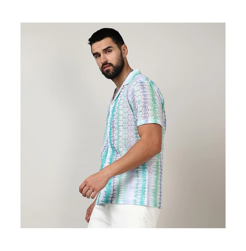 Men's Sea Green & Lavender Horizontal Tie-Dye Shirt