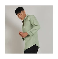 Men's Pistachio Green Self-Design Striped Shirt