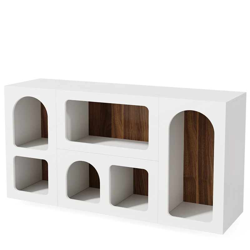 Tribesigns 59" White Console Table, Modern Entryway Table, Wooden Storage Organizer Entrance Table with 6 Compartments, Long Sofa Table