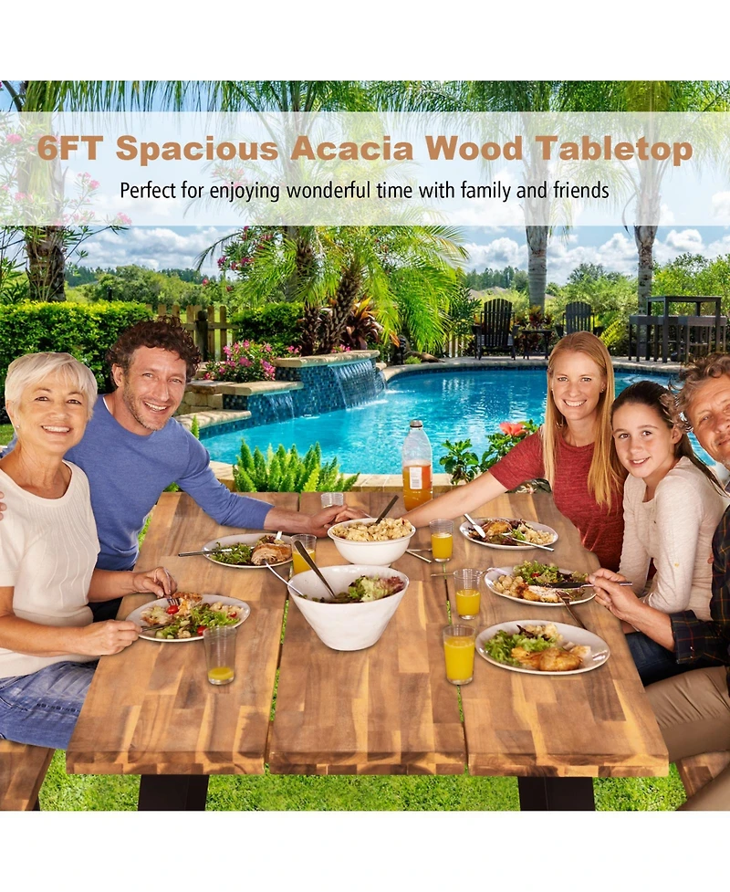 Patented 70 Inch Dining Table Set with Seats and Umbrella Hole