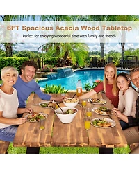 Patented 70 Inch Dining Table Set with Seats and Umbrella Hole