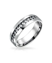 Bling Jewelry Channel Set Crystal Eternity Band Ring Stainless Steel 6MM