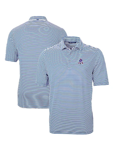 Cutter & Buck Men's Blue New England Patriots Throwback Logo Virtue Eco Pique Stripe Polo