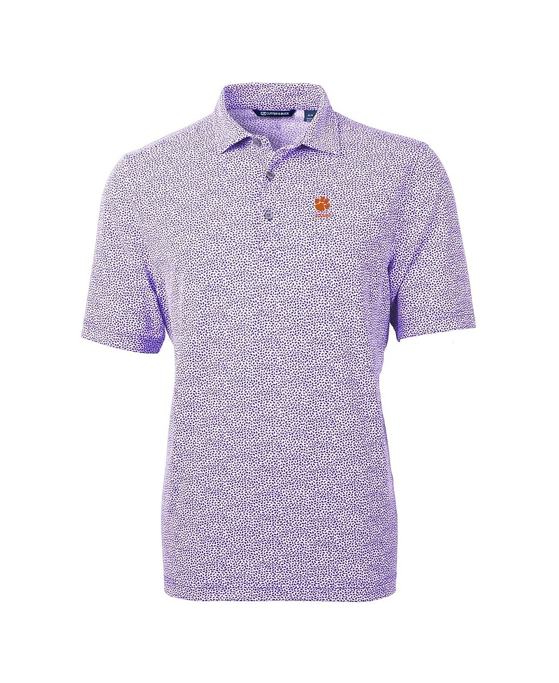 Cutter & Buck Men's Purple Clemson Tigers Alumni Logo DryTec Virtue Eco Pique Botanical Print Polo