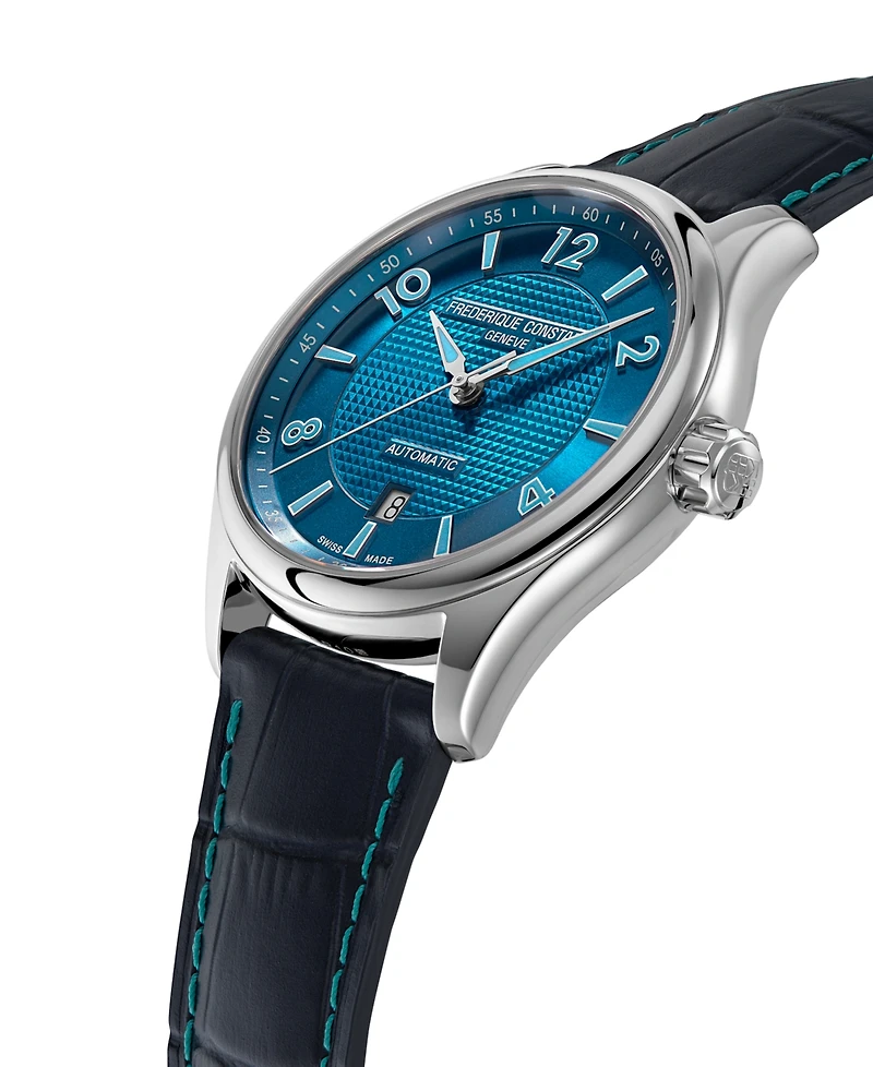 Frederique Constant Men's Swiss Automatic Runabout Blue Leather Strap Watch 42mm