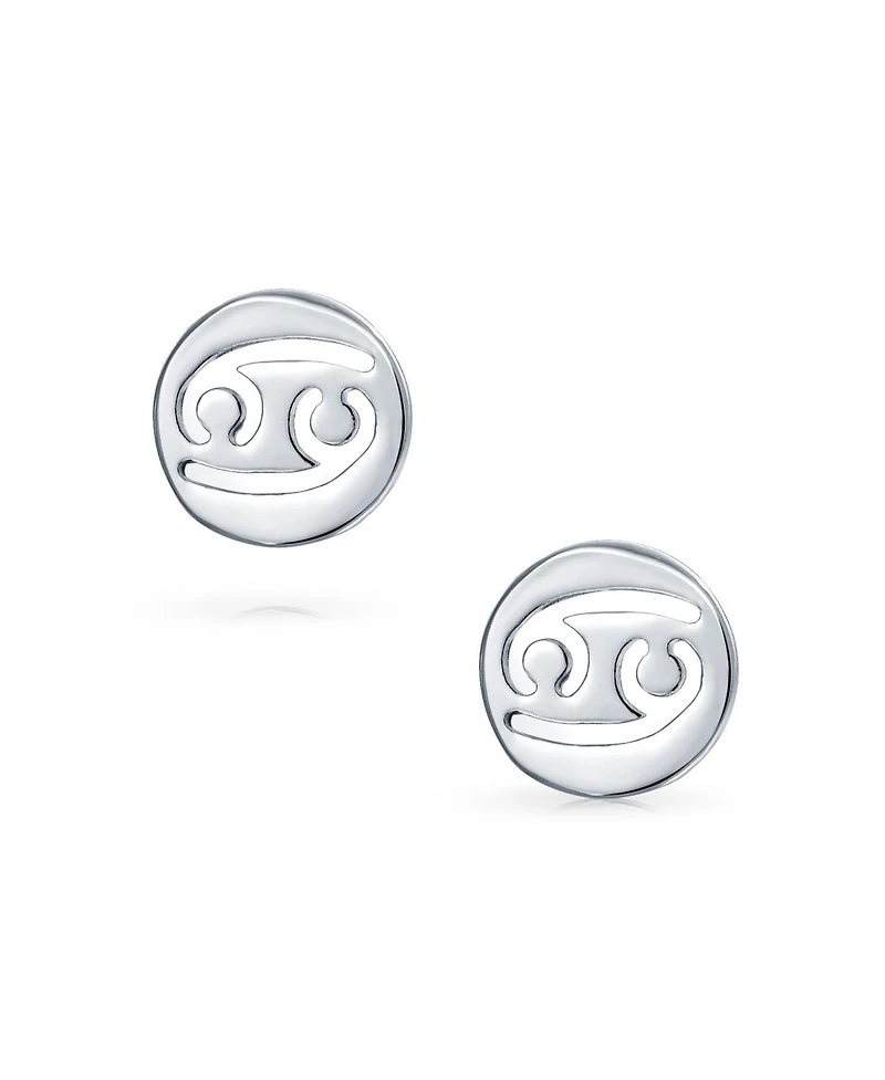 Bling Jewelry Tiny Simple Round Astrology Cancer Horoscope Zodiac Stud Earrings Sterling Silver
