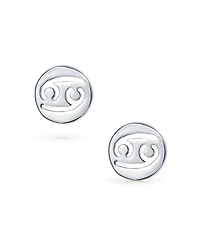 Bling Jewelry Tiny Simple Round Astrology Cancer Horoscope Zodiac Stud Earrings Sterling Silver