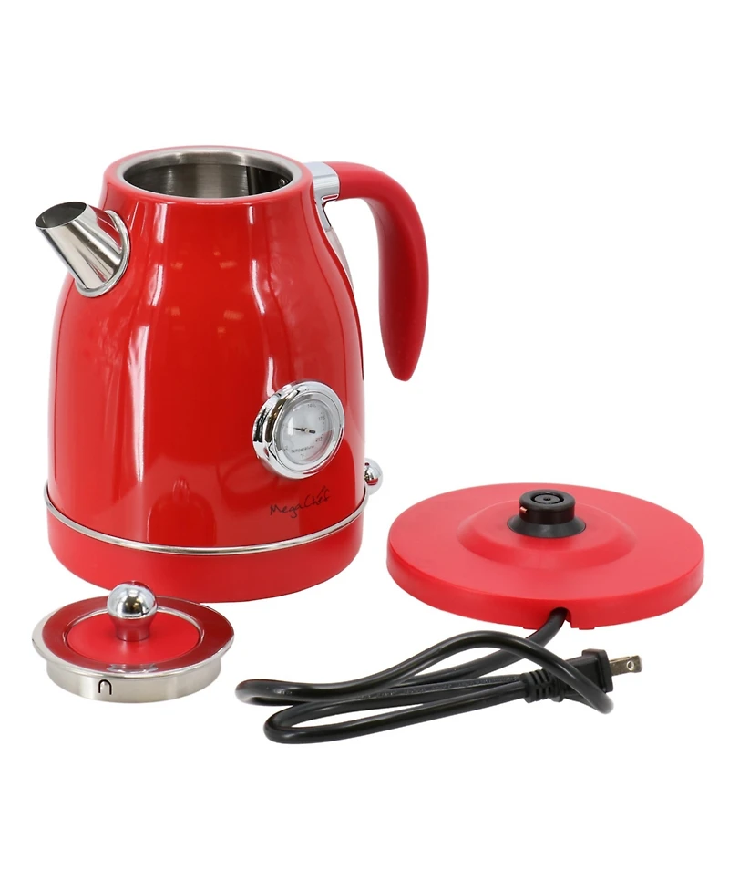 MegaChef 1.7 Quart Electric Tea Kettle and 2 Slice Toaster Combo Matt Cream