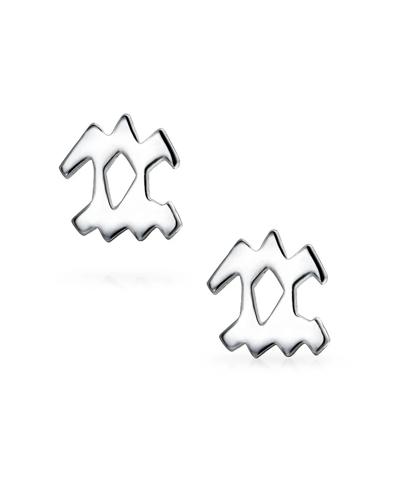Bling Jewelry Tiny Simple Aquarius Astrology Horoscope Zodiac Stud Earrings .925 Sterling Silver